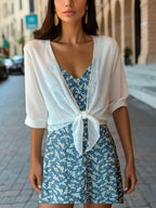 Women's Sheer Tie Front Cropped Bolero Shrug Cardigan