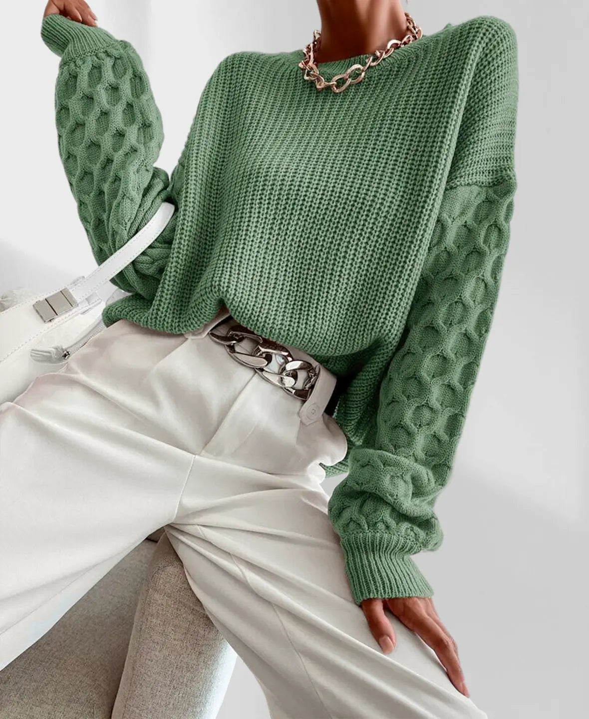 Pull en tricot texturé pour femme à manches ballon