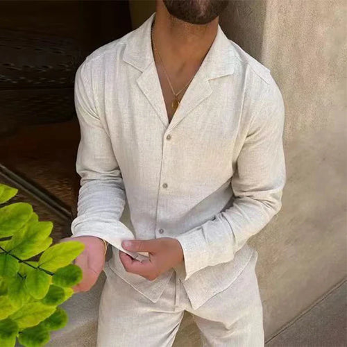 Men Linen Two Piece Set with Relaxed Fit and Elegant Summer Style