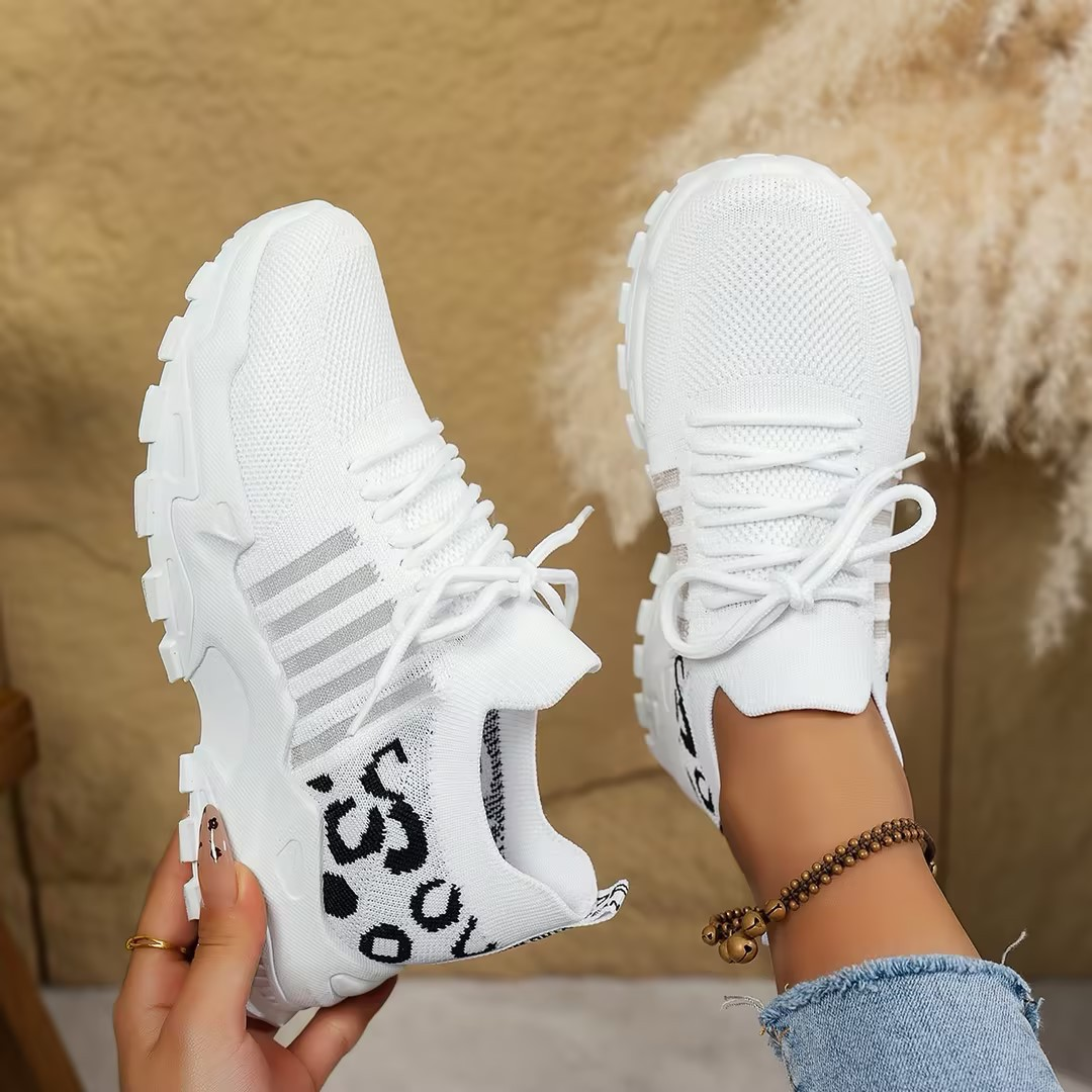 Damestrikkede platform-sneakers til gåture