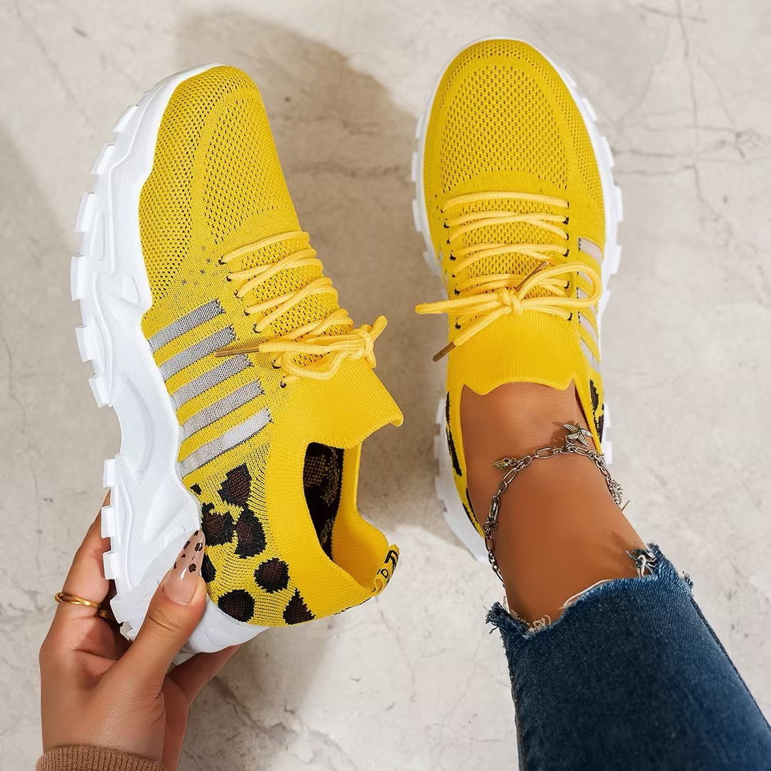 Damestrikkede platform-sneakers til gåture