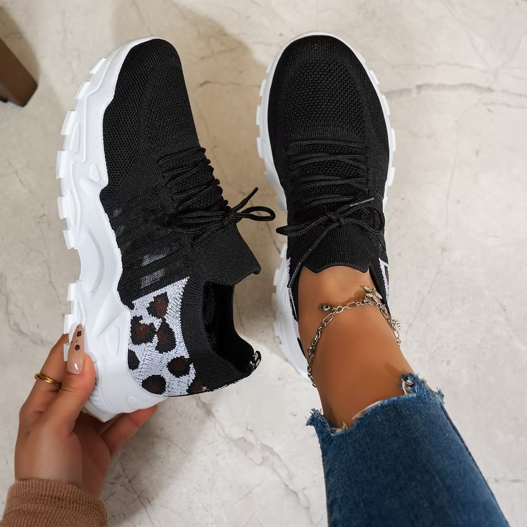 Damestrikkede platform-sneakers til gåture