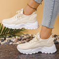 Damestrikkede platform-sneakers til gåture