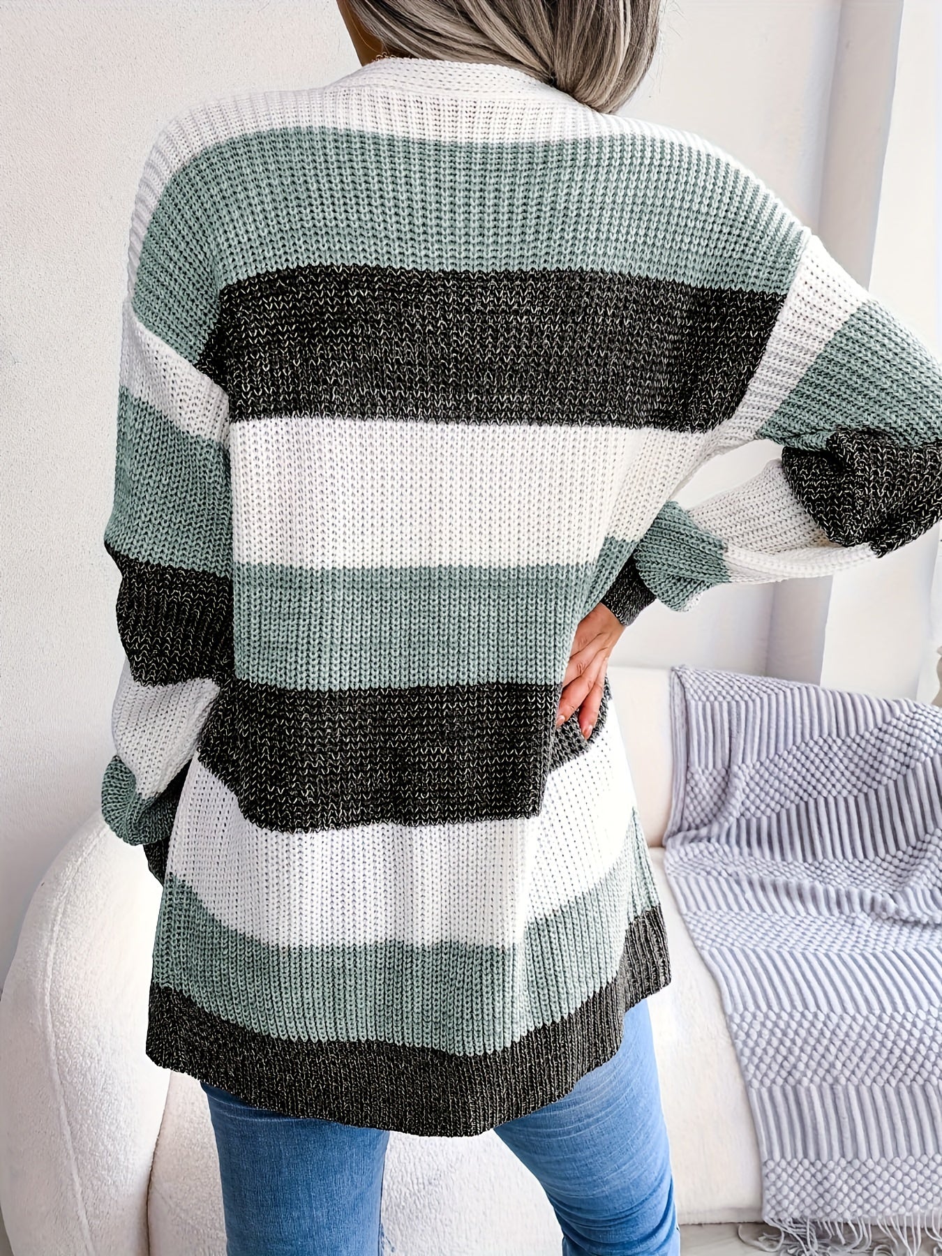 Women’s Striped Open Front Knit Cardigan
