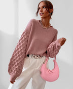 Strikket sweater til kvinder med struktur og ballonærmer