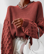 Strikket sweater til kvinder med struktur og ballonærmer