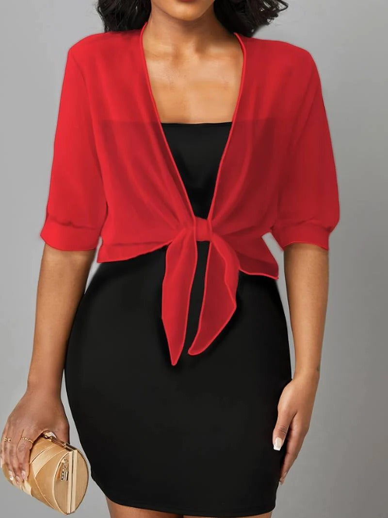 Cardigan boléro court transparent à nouer devant pour femme