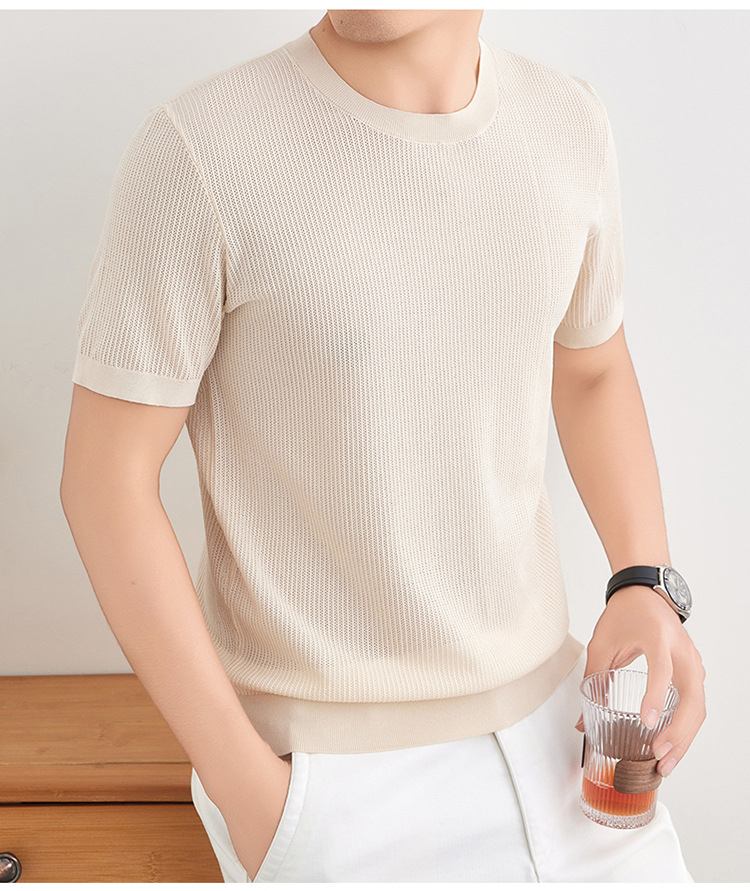 T-shirt en maille côtelée pour homme avec col rond pour un style décontracté chic