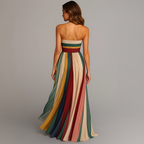 Women's Strapless Pleated Rainbow Maxi Dress