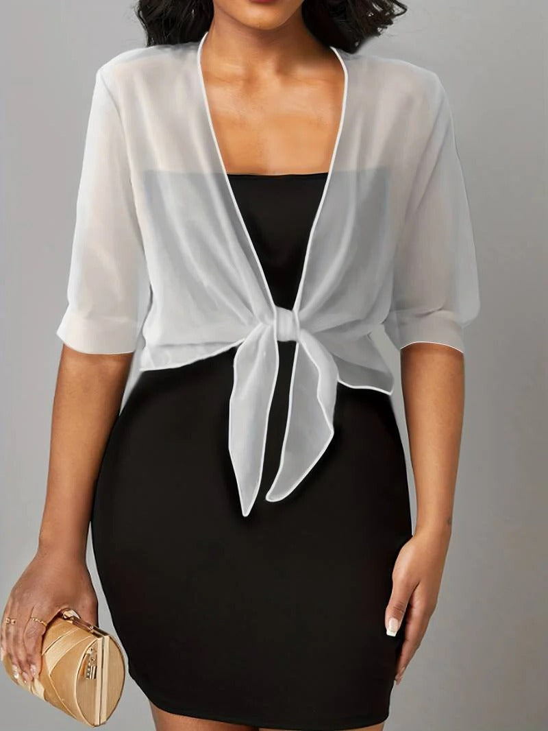 Women's Sheer Tie Front Cropped Bolero Shrug Cardigan