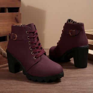 Bottes à talon bloc à lacets pour femmes