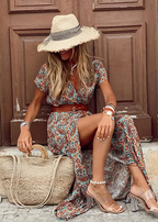 Women's Paisley Print Side Slit Maxi Dress