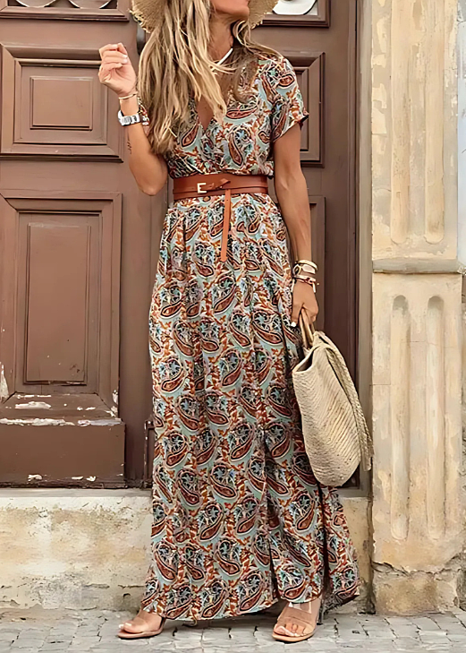 Women's Paisley Print Side Slit Maxi Dress