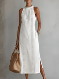 Robe midi pour femme à empiècements en dentelle