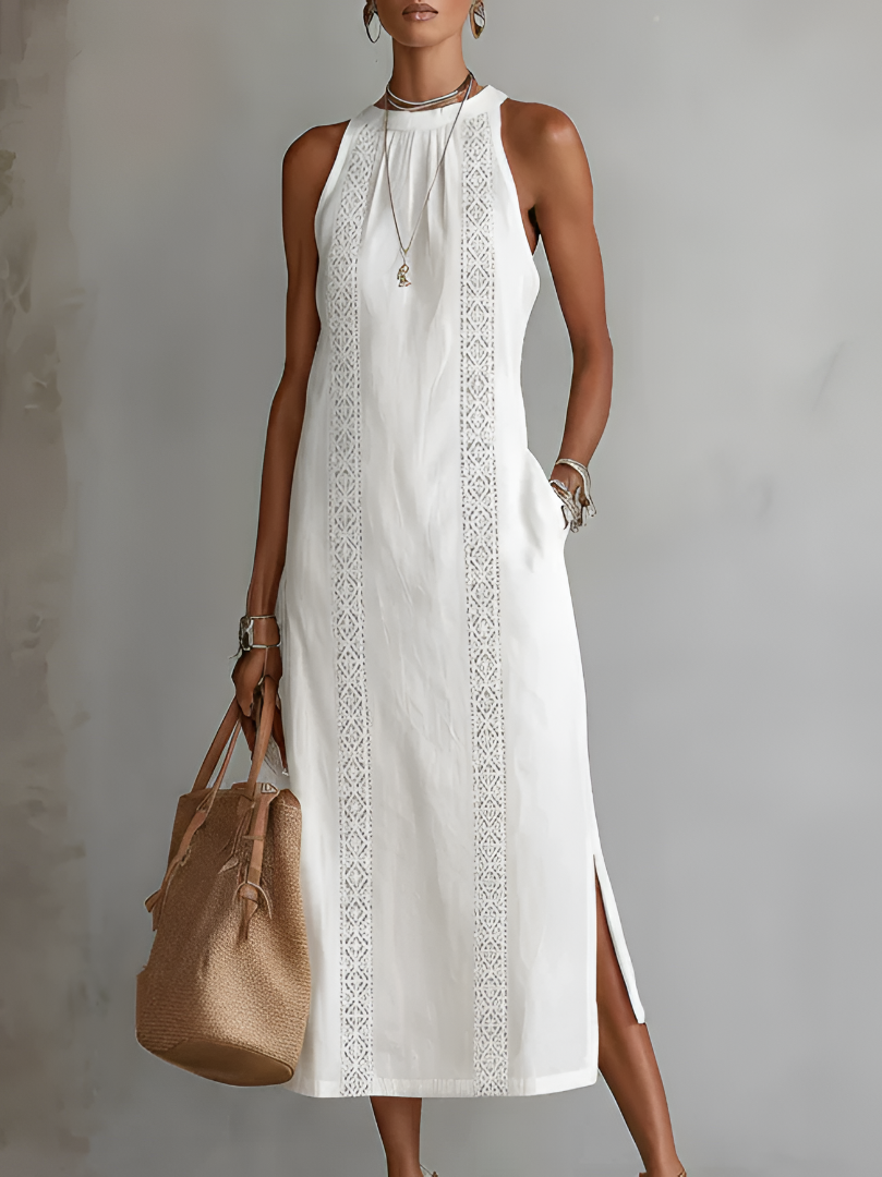 Robe midi pour femme à empiècements en dentelle