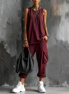 Damen ärmelloses Tanktop und Cargo-Jogginghosen-Set