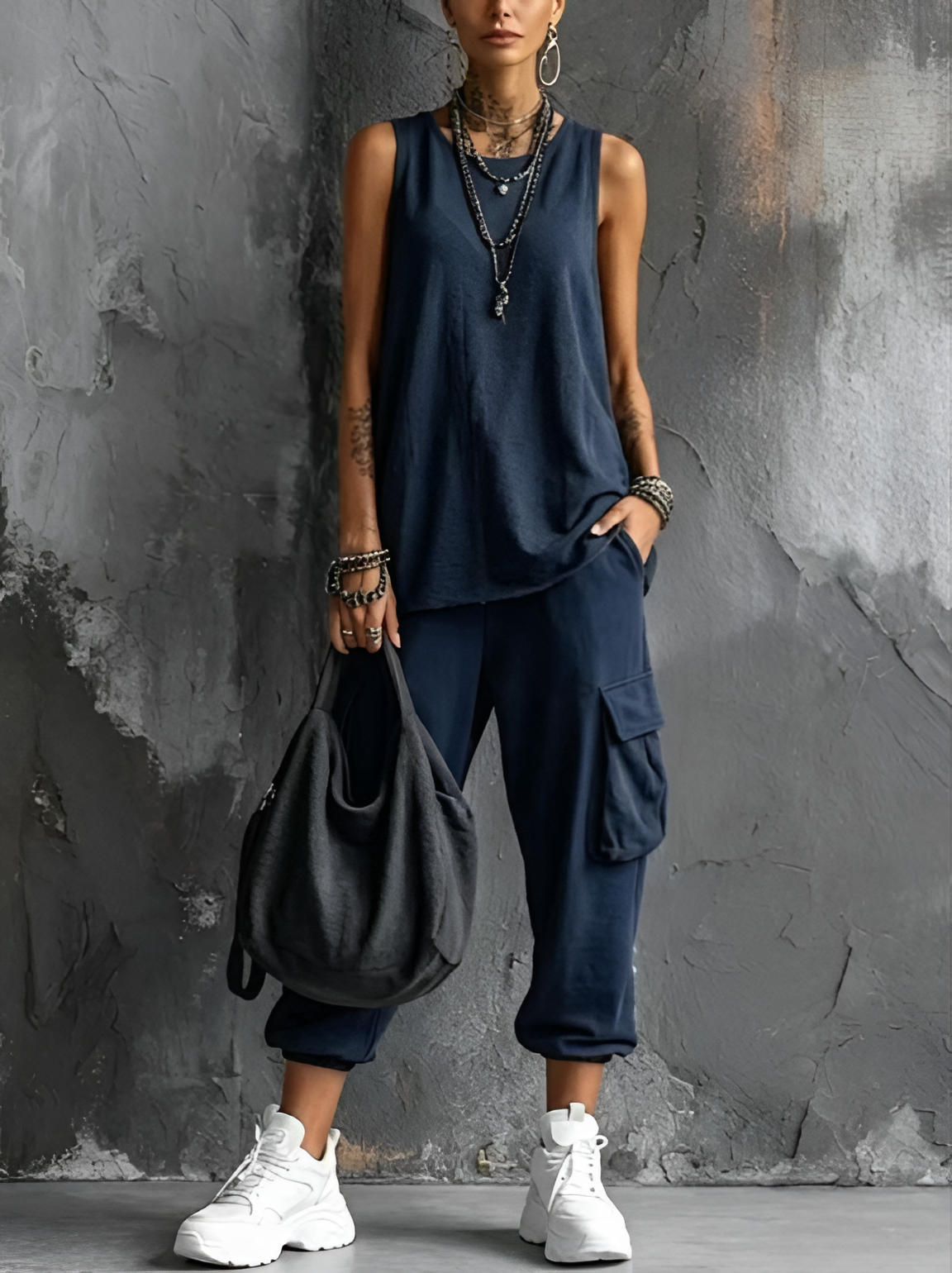 Women's Sleeveless Tank Top and Cargo Jogger Pants Set