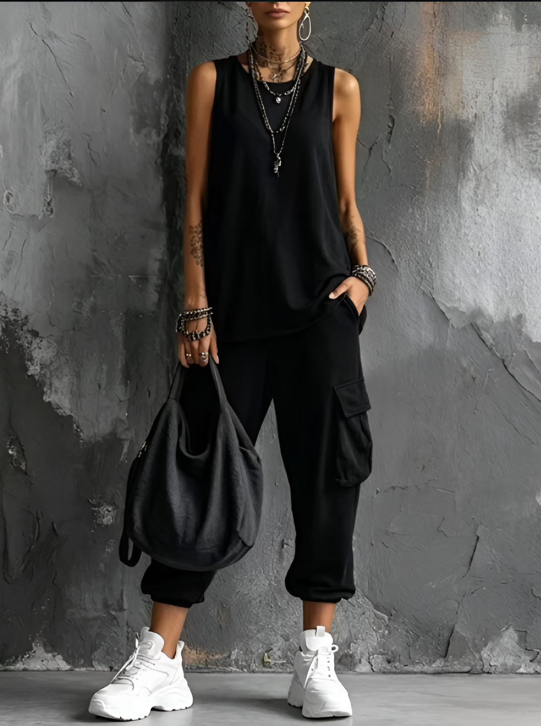 Women's Sleeveless Tank Top and Cargo Jogger Pants Set