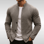 Veste en maille décontractée pour homme avec col montant texturé et boutons sur le devant
