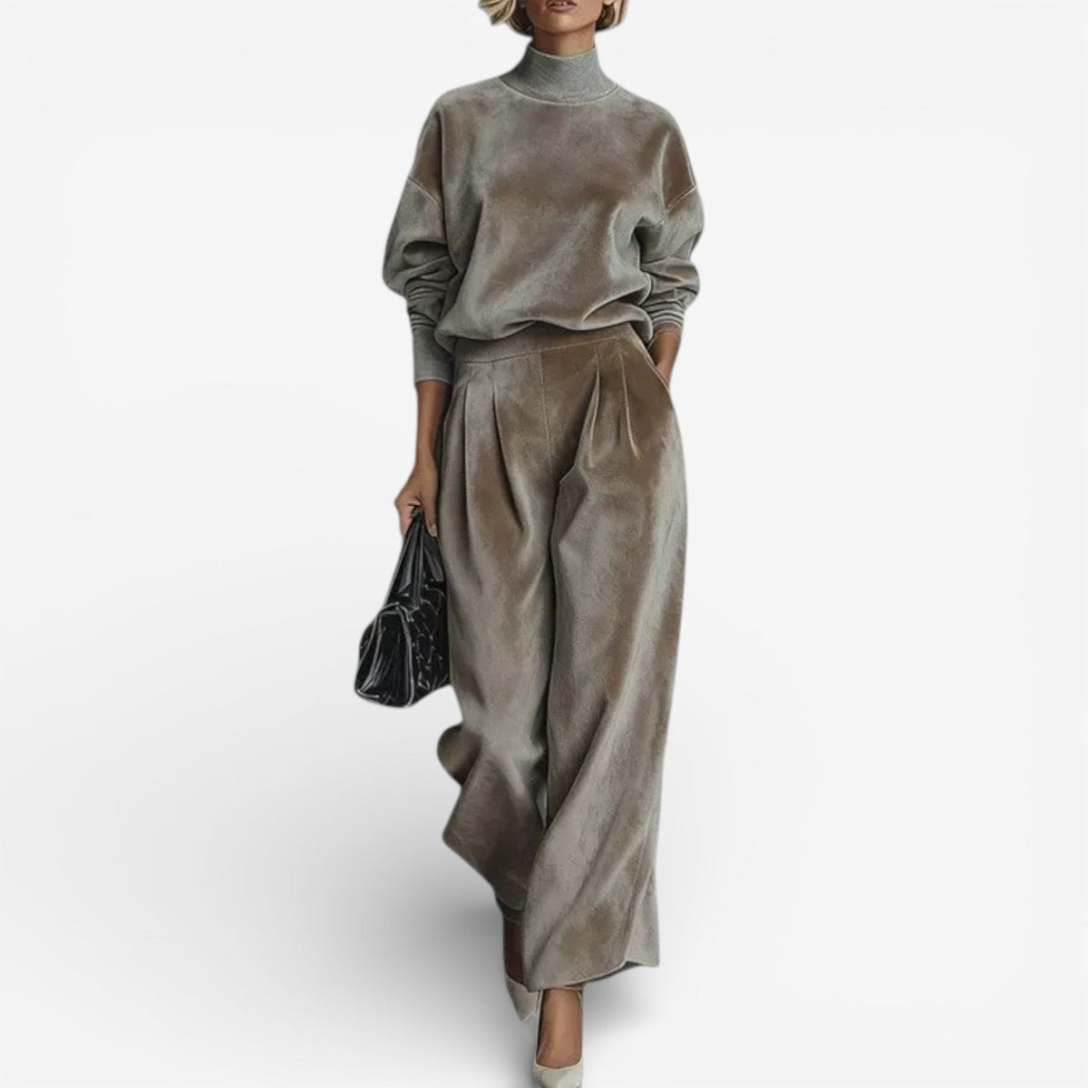 Women's Relaxed Pleated Wide-Leg Pants Set