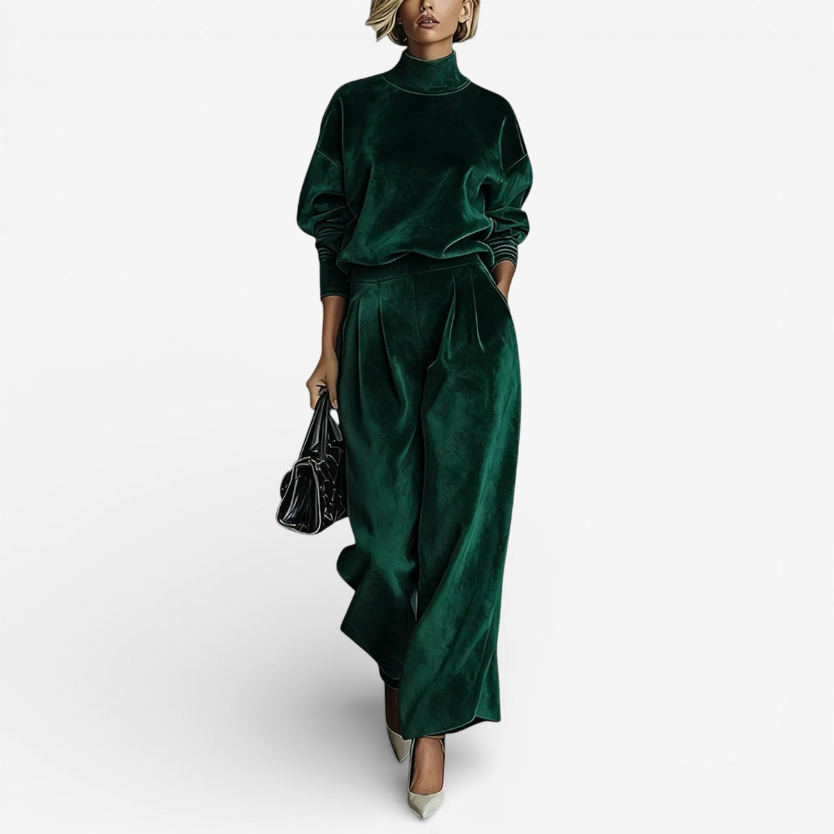 Women's Relaxed Pleated Wide-Leg Pants Set