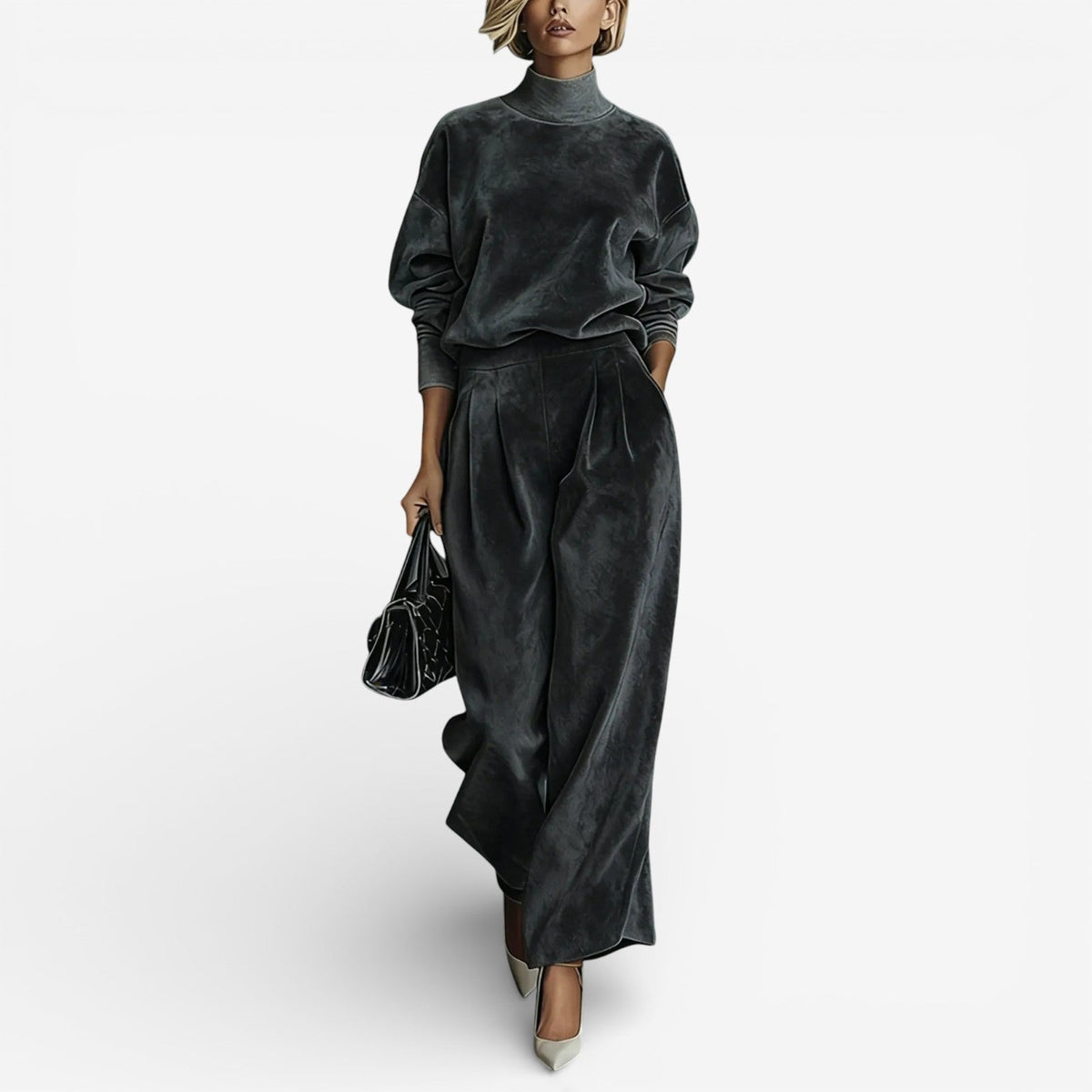 Women's Relaxed Pleated Wide-Leg Pants Set