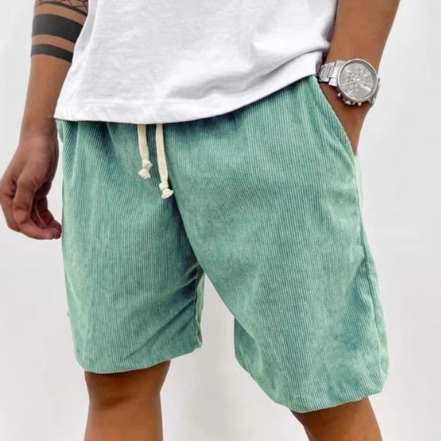 Men Corduroy Shorts with Relaxed Fit and Adjustable Drawstring Waist Design