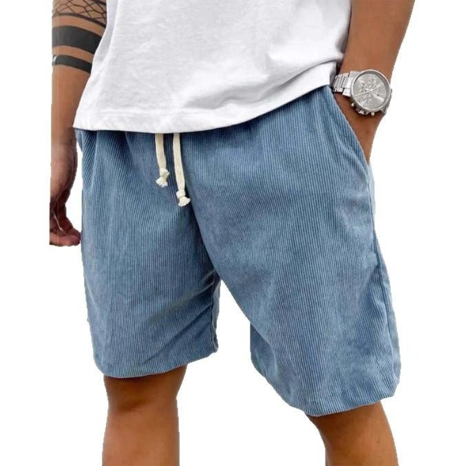 Men Corduroy Shorts with Relaxed Fit and Adjustable Drawstring Waist Design