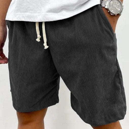 Men Corduroy Shorts with Relaxed Fit and Adjustable Drawstring Waist Design