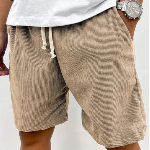 Men Corduroy Shorts with Relaxed Fit and Adjustable Drawstring Waist Design