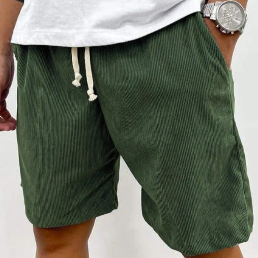 Men Corduroy Shorts with Relaxed Fit and Adjustable Drawstring Waist Design