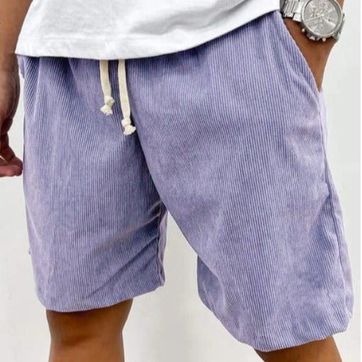 Men Corduroy Shorts with Relaxed Fit and Adjustable Drawstring Waist Design