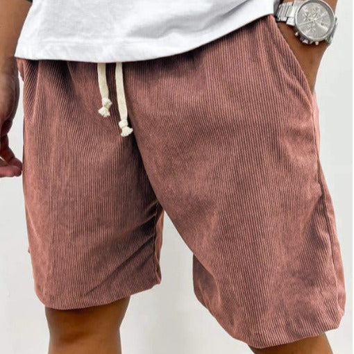Men Corduroy Shorts with Relaxed Fit and Adjustable Drawstring Waist Design