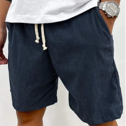 Men Corduroy Shorts with Relaxed Fit and Adjustable Drawstring Waist Design
