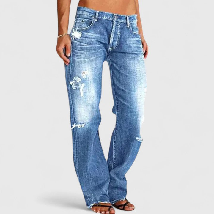 Damers straight jeans med slidt look