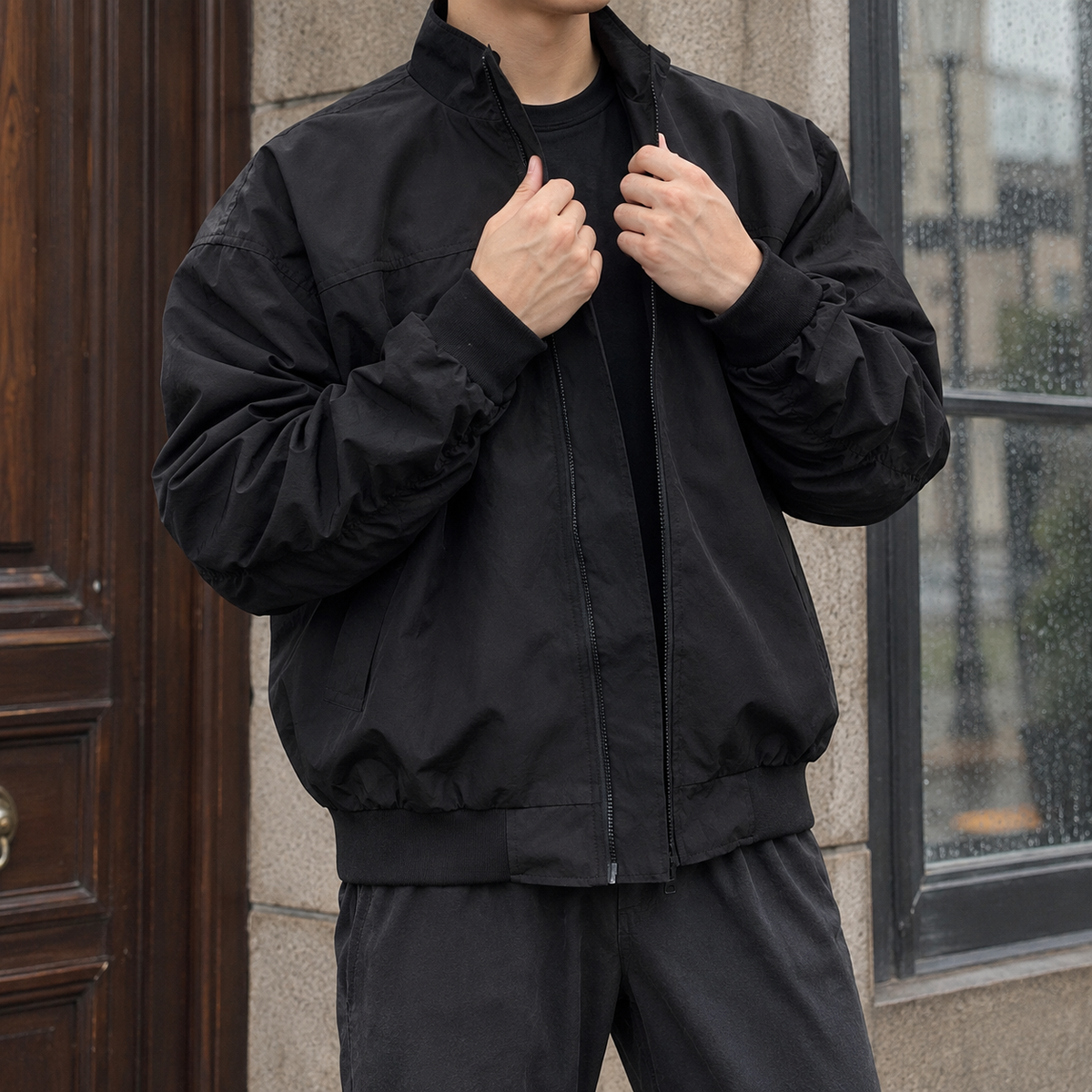Men's Relaxed Fit Zip-Up Bomber Jacket