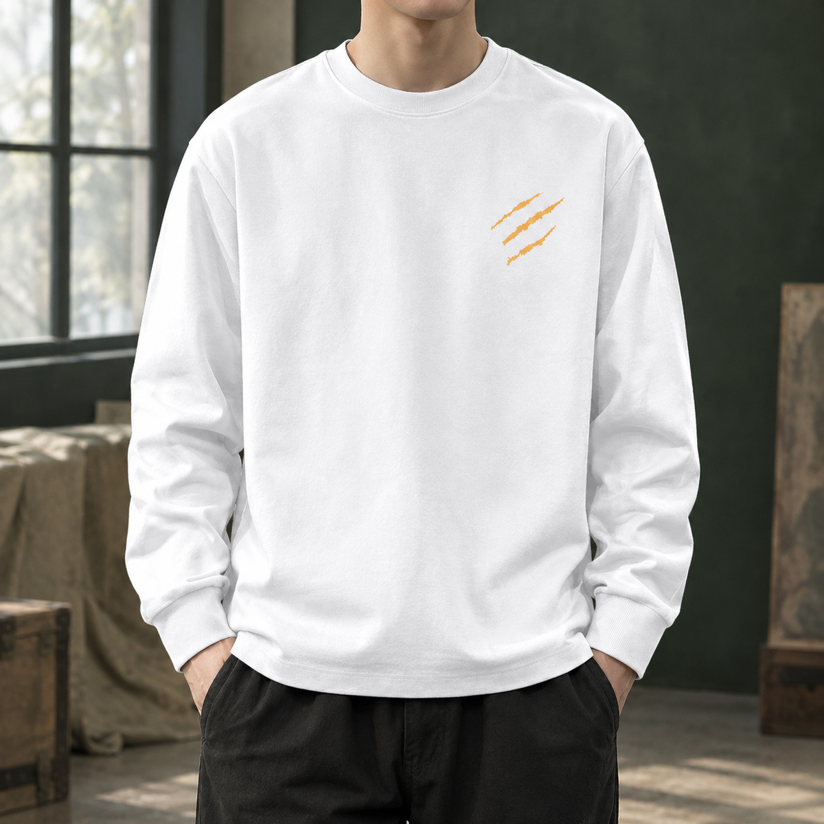 Camiseta de manga larga para hombre con estampado y corte relajado