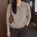 Women's Relaxed Fit V-Neck Collared Knit Sweater