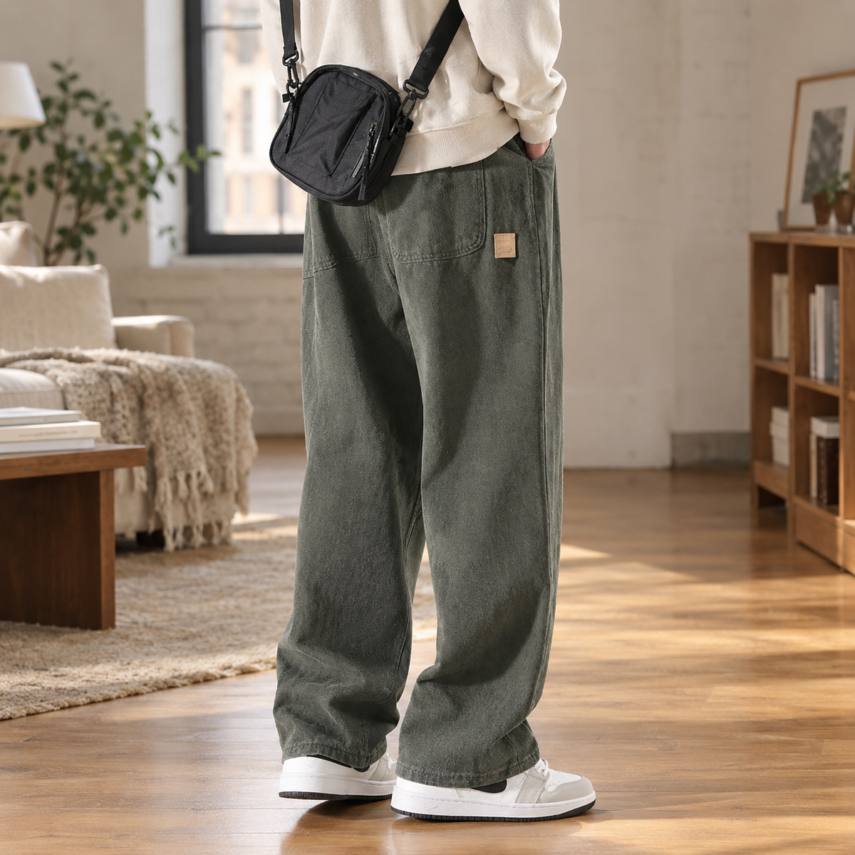 Casualbukser til mænd i vintage-look med brede ben