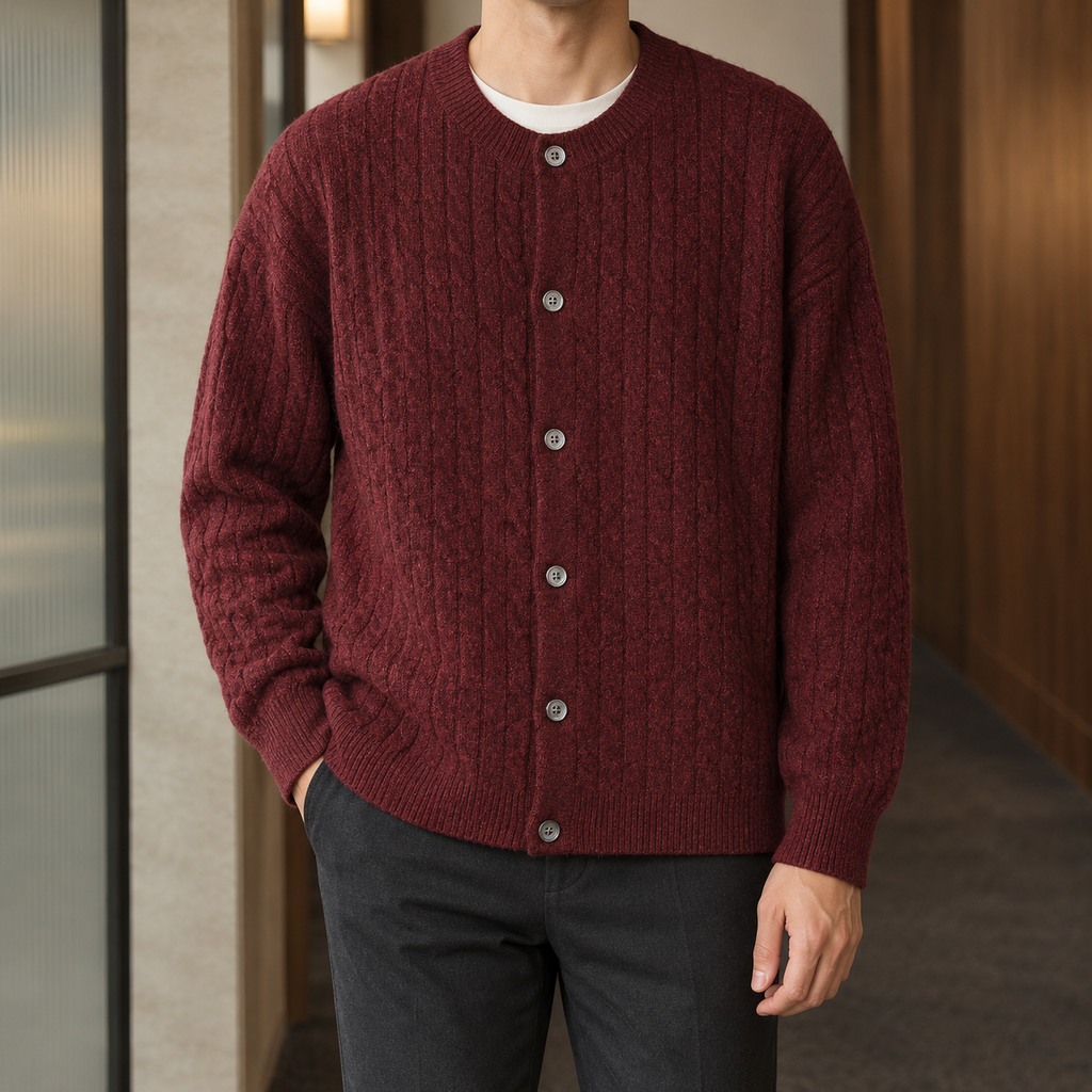Herrecardigan med kabelstrik og knapper