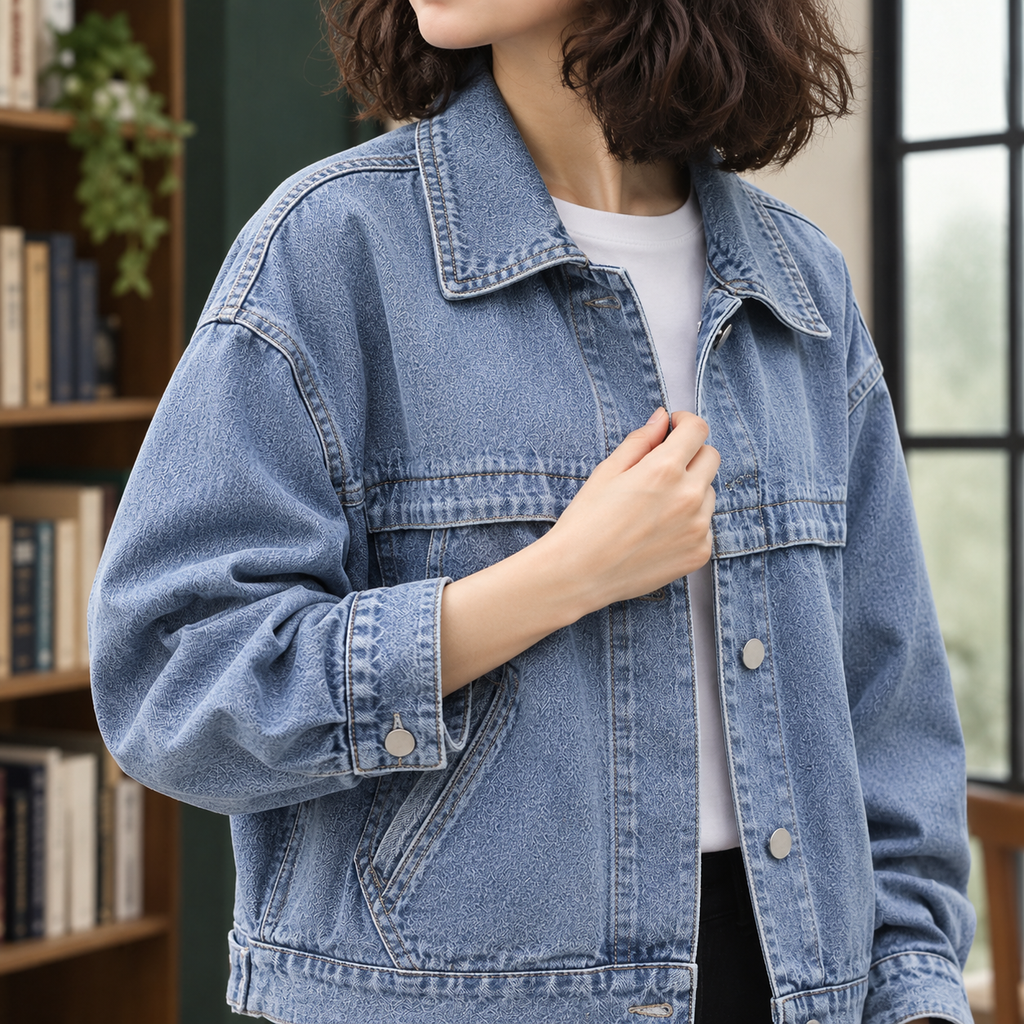 Übergroße Jeansjacke für Damen mit Rückendruck