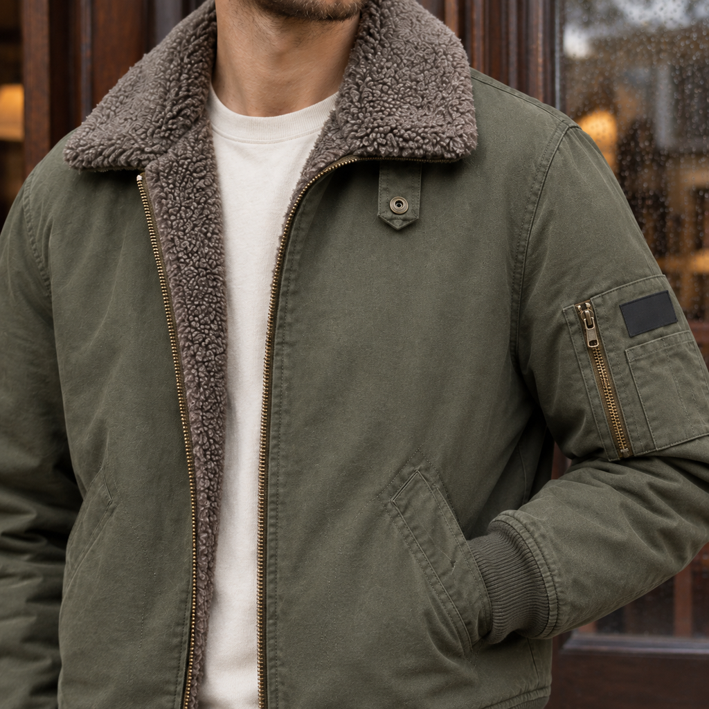Men's Sherpa Collar Zip-Up Bomber Jacket