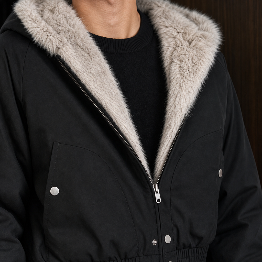 Hooded jakke til mænd med plysfor