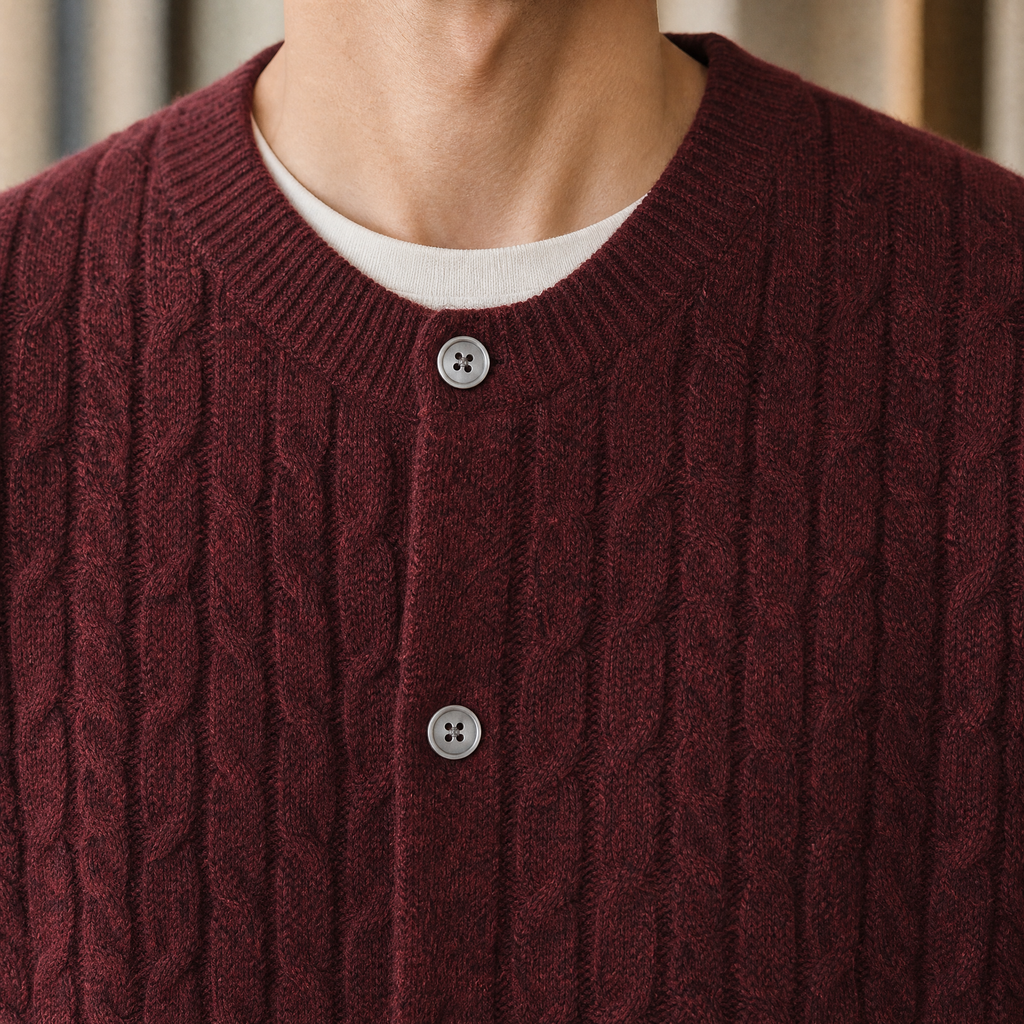 Herrecardigan med kabelstrik og knapper