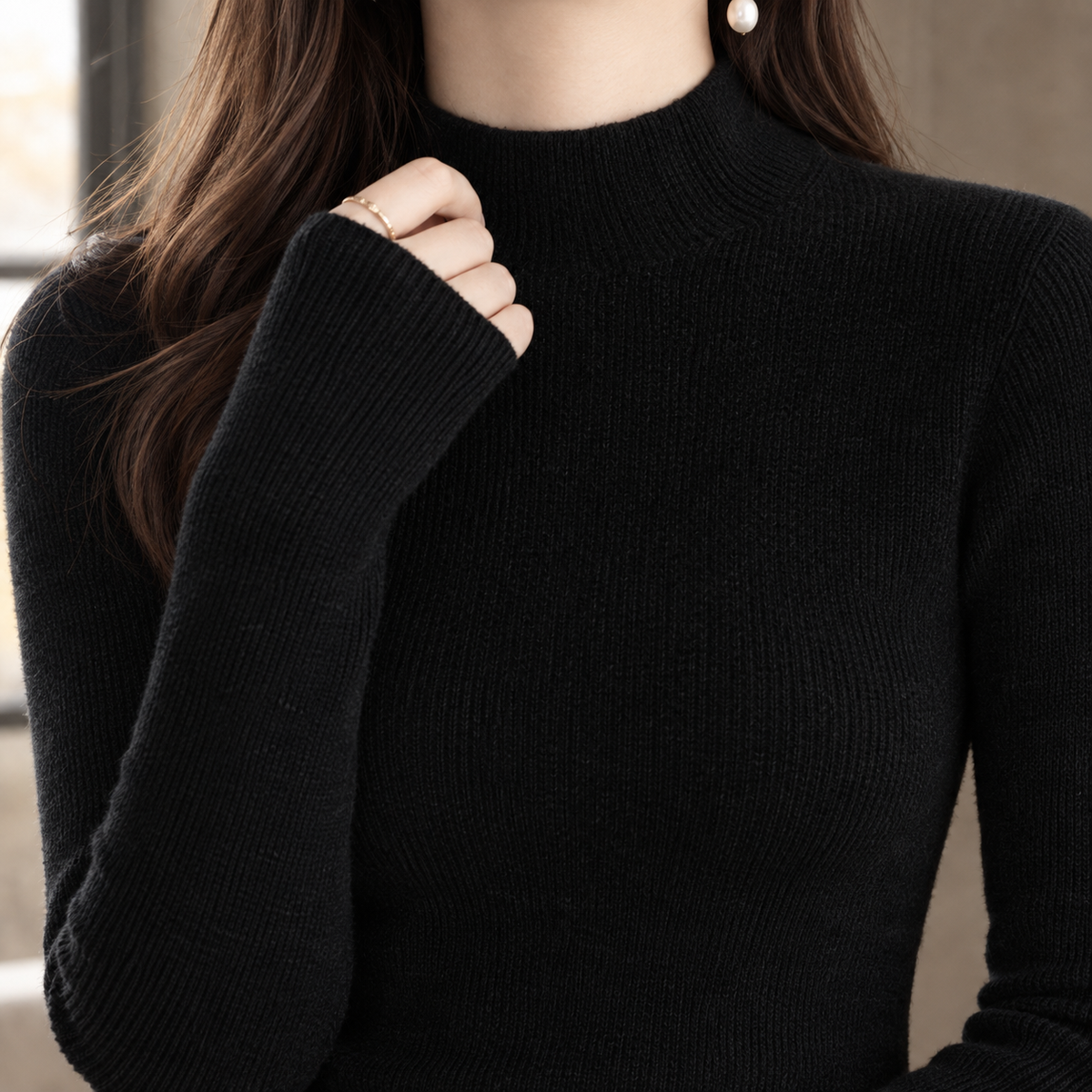 Women's Ribbed Knit Mock Neck Sweater