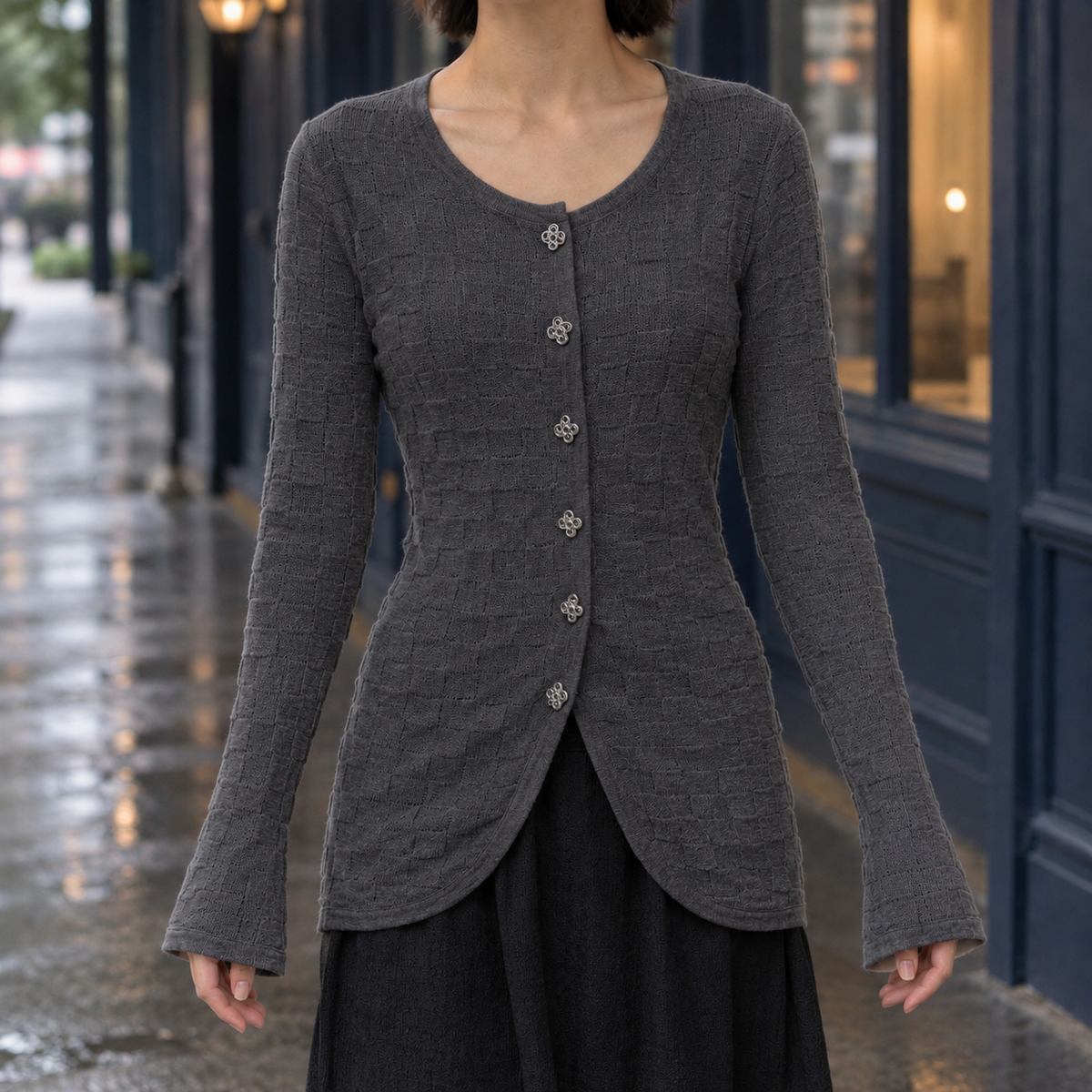 Women's Textured Button-Front Cardigan