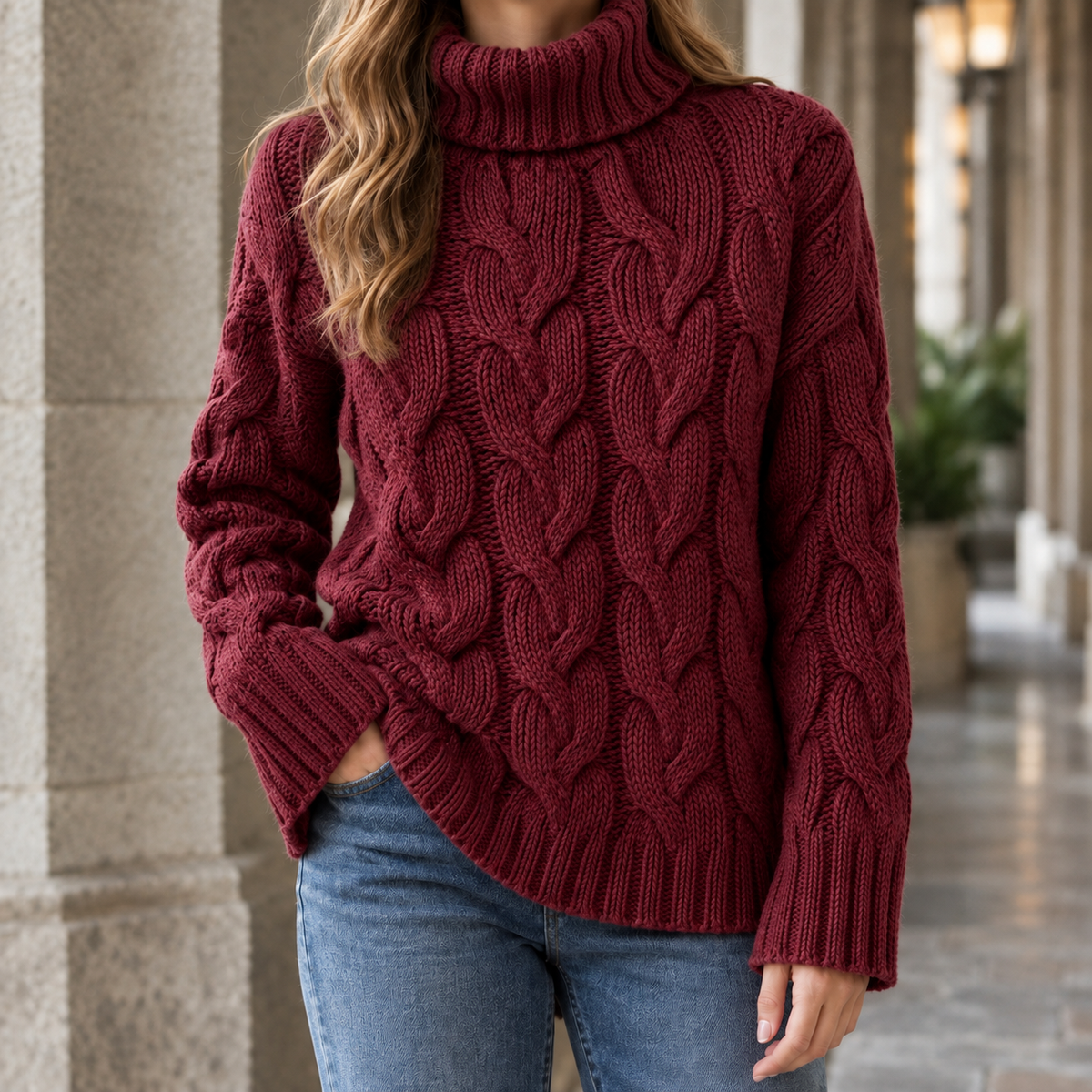 Women's Cable Knit Turtleneck Sweater