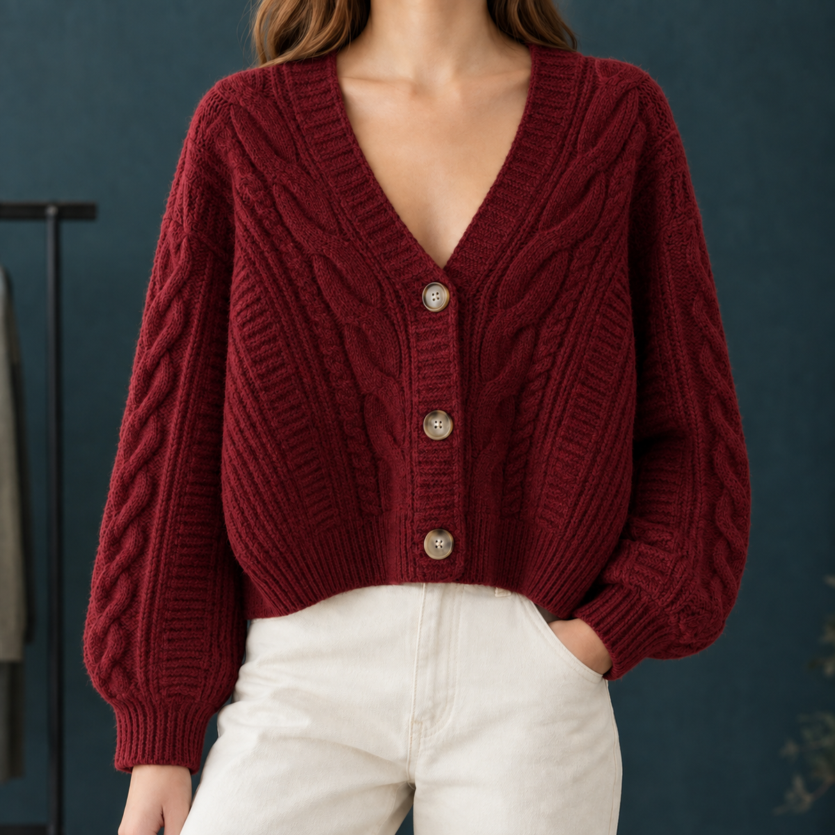 Women's Cable Knit Cropped Cardigan