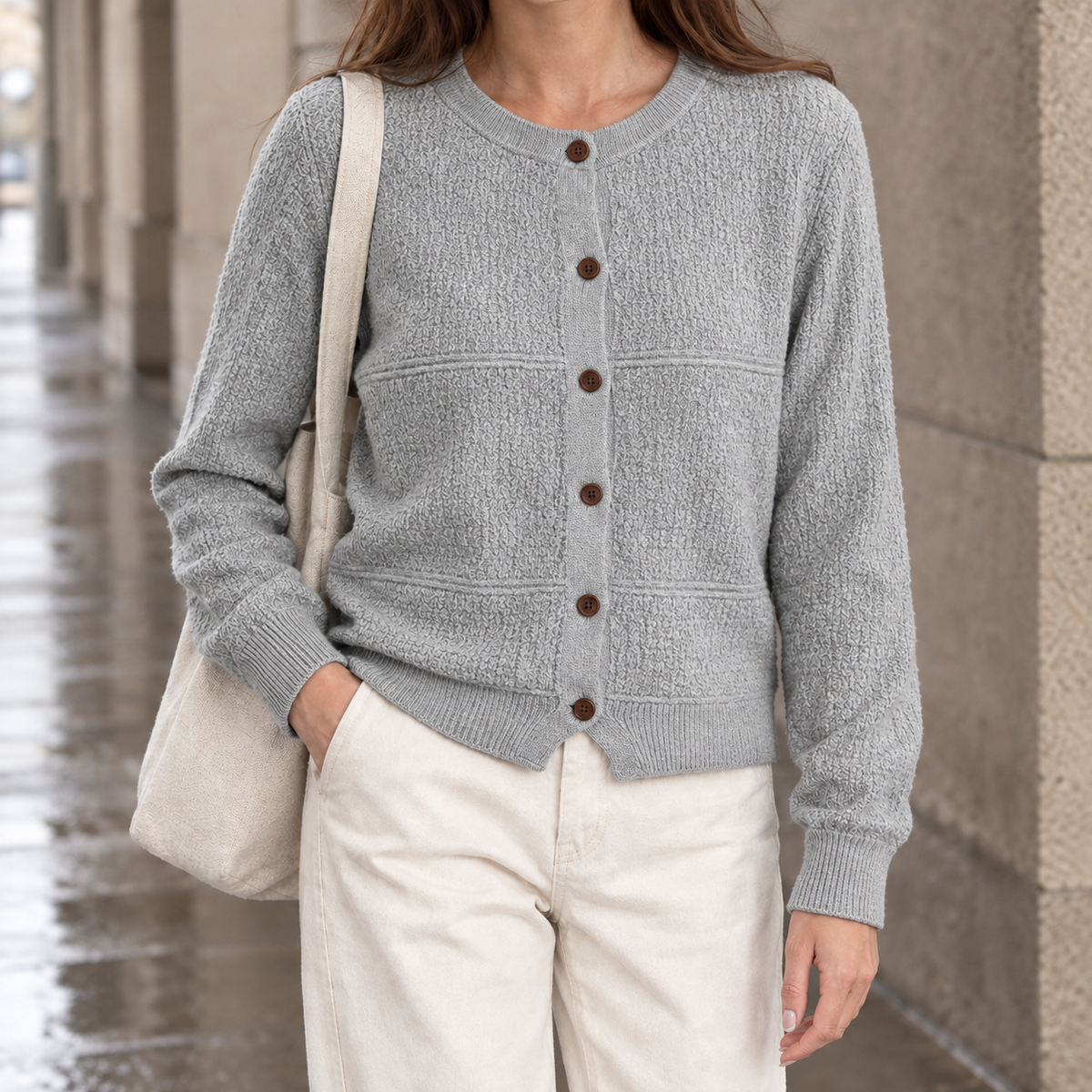 Women's Round Neck Button Cardigan