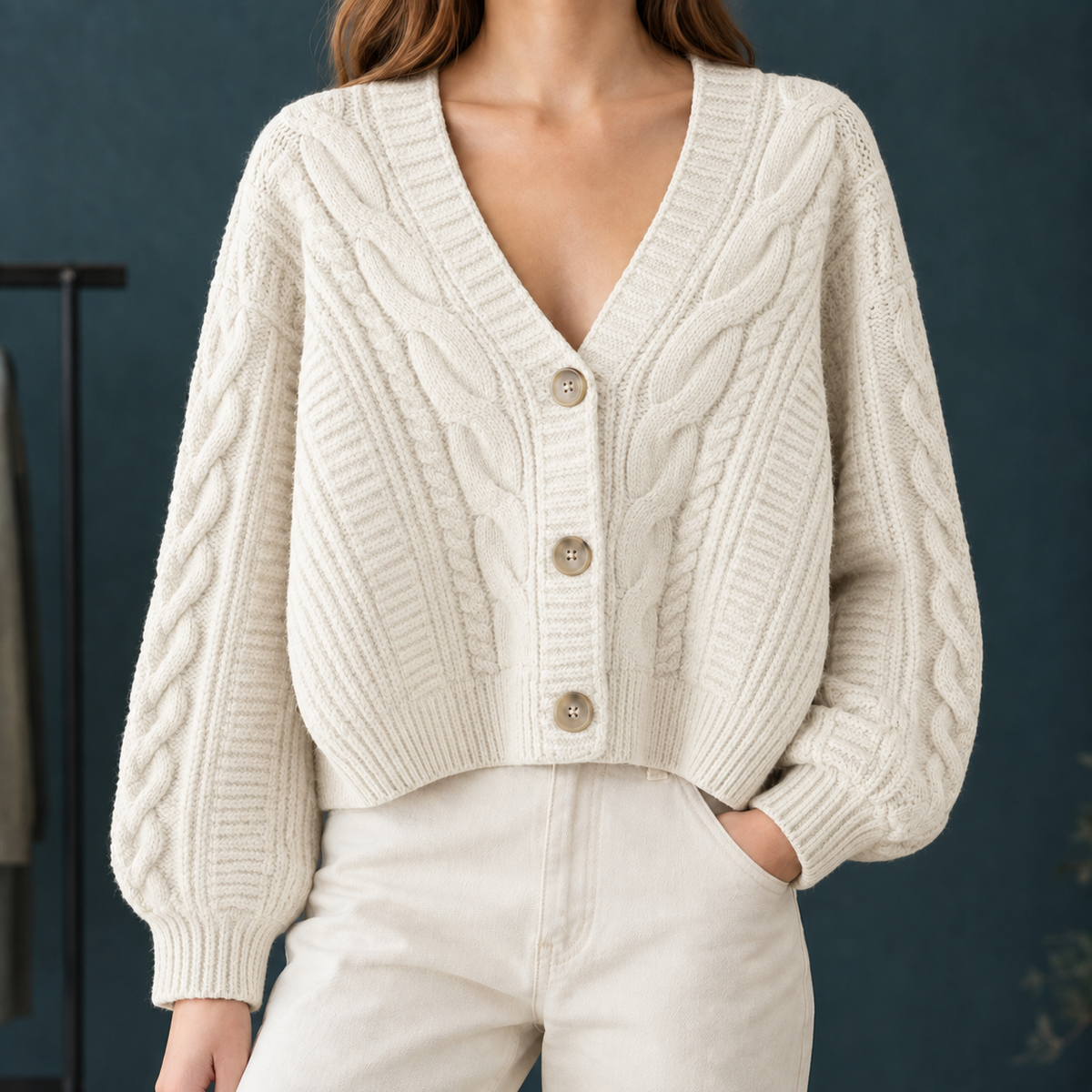 Women's Cable Knit Cropped Cardigan